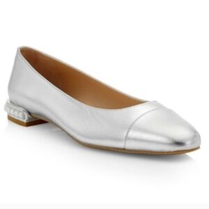 Stuart Weitzman Metallic Simulated Pearl Leather Flats Shoes Size 10.5